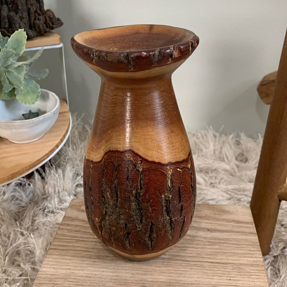 Rustic Live Edge Hand Turned Wooden Vase